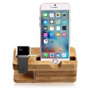 Natural Bamboo Charging Dock Station Bracket Cradle Stand Phone Holder For Apple