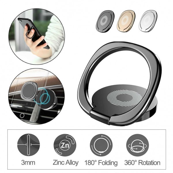 360° Finger Ring Stand Car Magnetic Metal Plate Phone Holder Desk Bracket