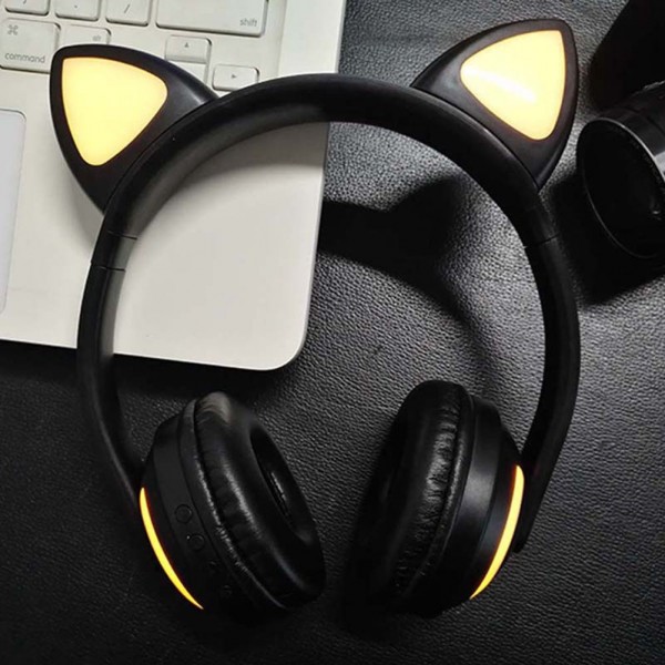 Wireless Bluetooth Stereo Gaming Headset Cat Ear LED Foldable Headphones W/ Mic