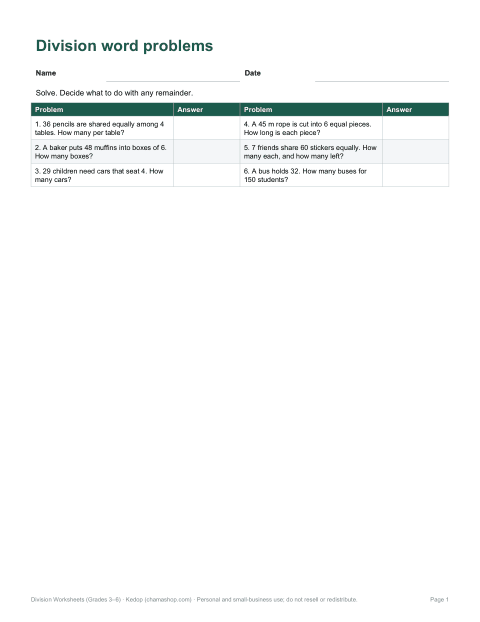 Preview of the first page of Word problems